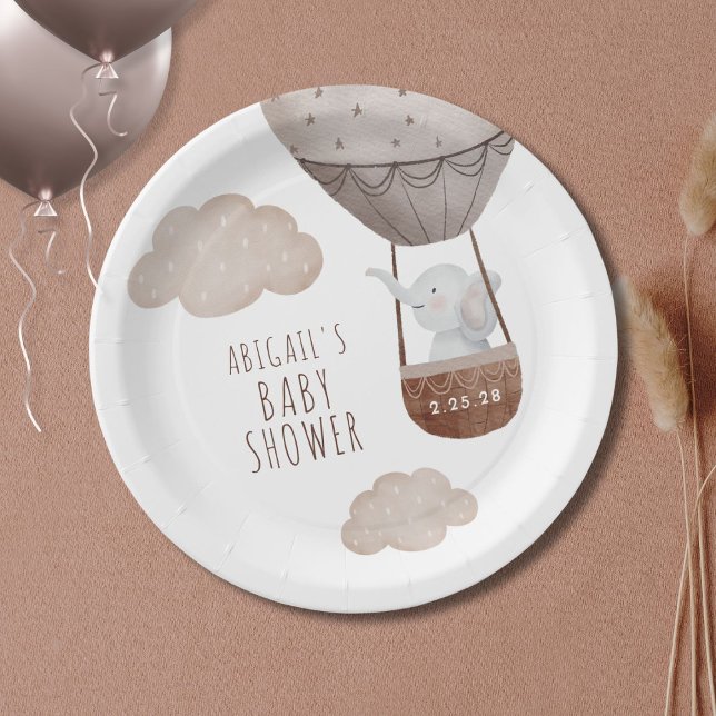 Plato De Papel Elephant Hot Air Balloon Boho Baby Shower (Subido por el creador)