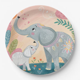 Plato De Papel Elephant Mom and Baby