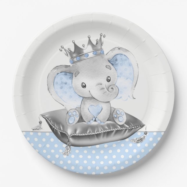 Plato De Papel Elephant Prince Baby Shower (Anverso)