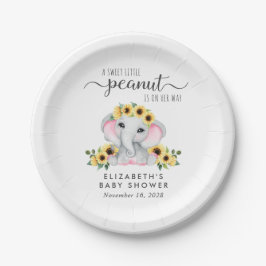 Plato De Papel Elephant Sunflowers Baby Girl Shower