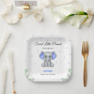 Plato De Papel Elephant Sweet Little Peanut Boy Baby Shower