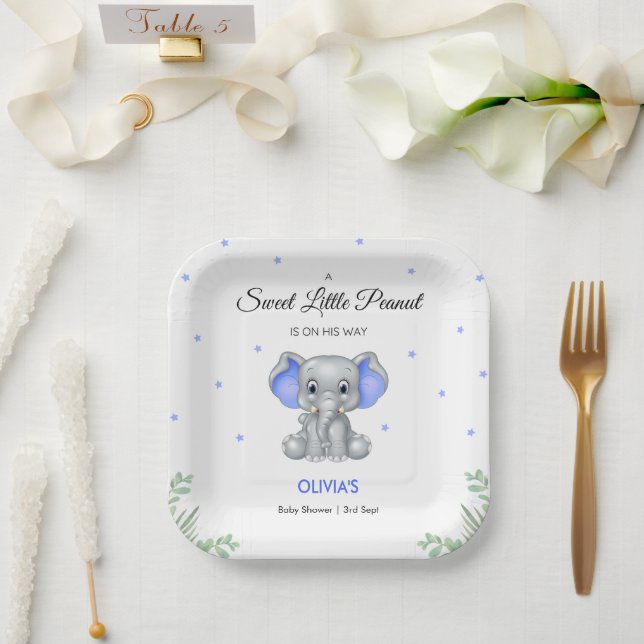 Plato De Papel Elephant Sweet Little Peanut Boy Baby Shower (Boda)