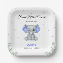 Plato De Papel Elephant Sweet Little Peanut Boy Baby Shower