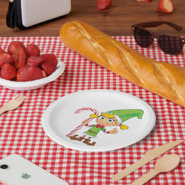 Plato De Papel Elf Chica Con Candy Cane