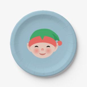 Plato De Papel Elf navidad en Gorra verde sobre azul claro