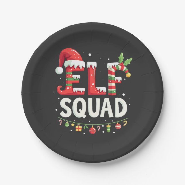 Plato De Papel Elf Squad Funny Matanza Navidades (Anverso)