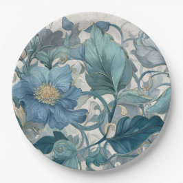 Plato De Papel Elise Blue Nouveau Floral Garden