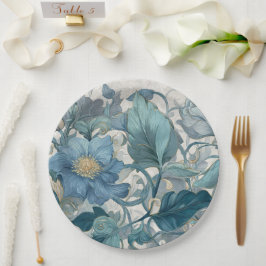 Plato De Papel Elise Blue Nouveau Jardín Floral