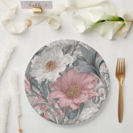 Plato De Papel Elise Rosa y Gris Jardín Nouveau