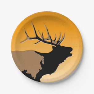 Plato De Papel Elk al atardecer - Arte de la vida salvaje origina