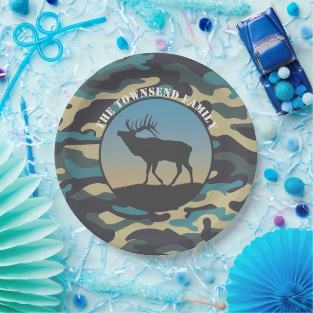 Plato De Papel Elk y Camo (Fiesta)