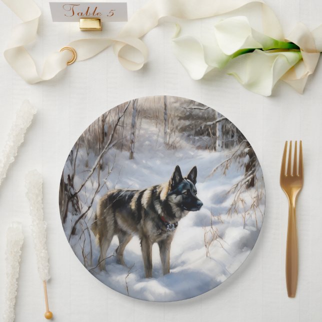 Plato De Papel Elkhound noruego deja que nieve Navidades (Boda)
