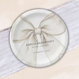 Plato De Papel Ella Amarra El Cuello Blanco Sencillo Ducha Bridal