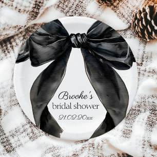 Plato De Papel Ella atando el nudo arco negro Bridal Shower frenc