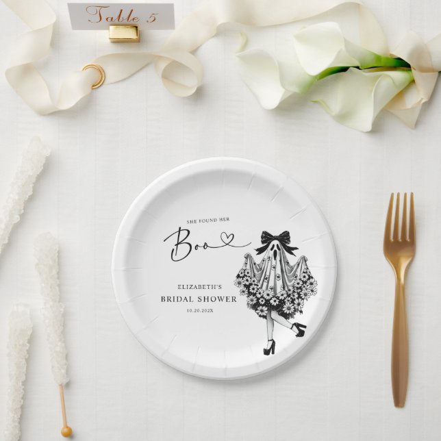 Plato De Papel Ella Encontró a su Amor Flores Fantasmales Bridal  (Boda)