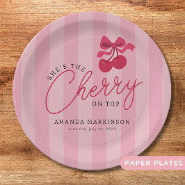 Plato De Papel Ella es la cereza en el Baby Shower rosado superio