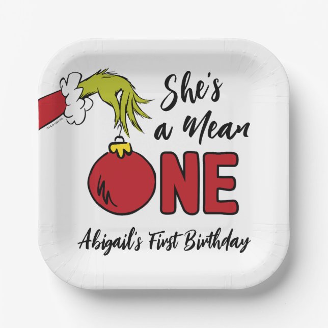 Plato De Papel Ella es mala | Cumpleaños del Grinch (Anverso)