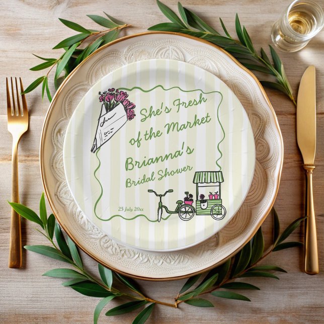 Plato De Papel Ella es nueva en la ducha de regalos de boda perso (She's fresh of the market bridal shower custom paper plates personalized decor monogrammed plates)