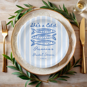 Plato De Papel Ella es una captura sardinas pescado ducha de novi