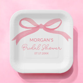 Plato De Papel Ella está atando el lazo Rosa Arco Bridal Shower