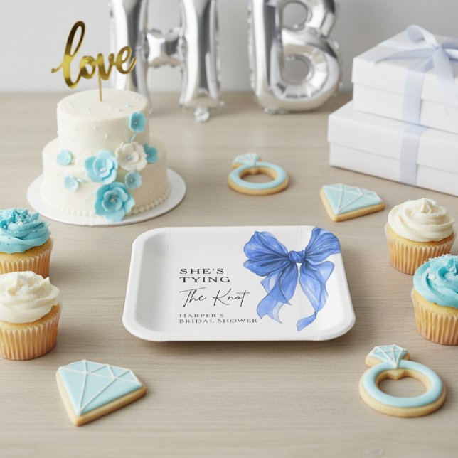 Plato De Papel Ella está Atando el Nudo Arco de Boda Azul Bridal  (Subido por el creador)