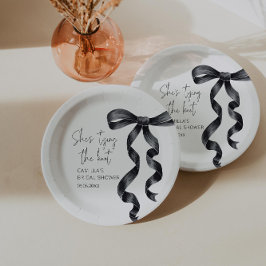 Plato De Papel Ella está atando la ducha de novias Black Bow Knot