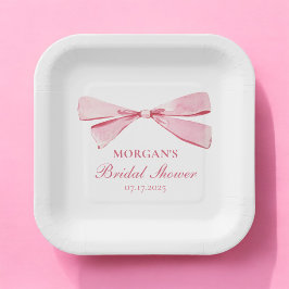 Plato De Papel Ella está atando la ducha de novias rosada Knot