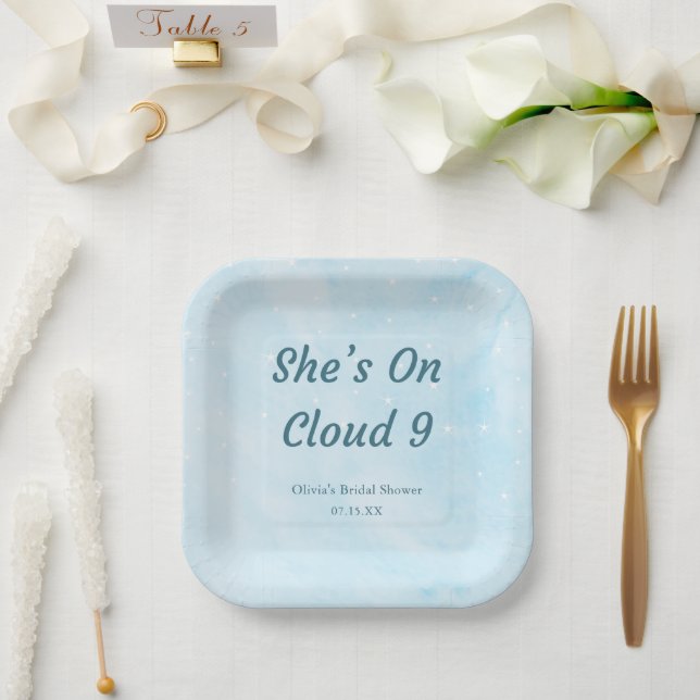 Plato De Papel Ella está en la nube 9 Soñador Cielo Azul Despedid (Boda)