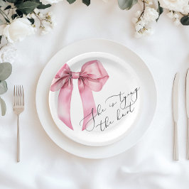 Plato De Papel Ella se está casando Pink Bow Bridal Shower