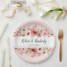 Plato De Papel ELLE Flor Rosa Elegante Boda