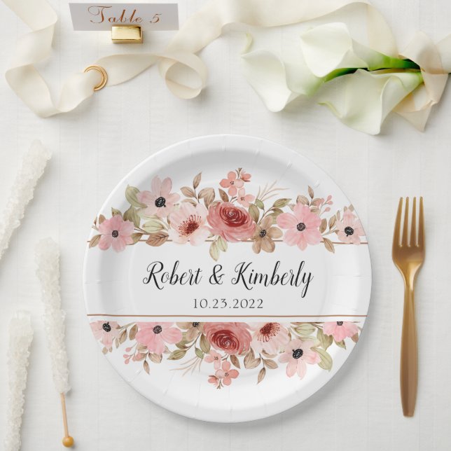 Plato De Papel ELLE Flor Rosa Elegante Boda (Boda)