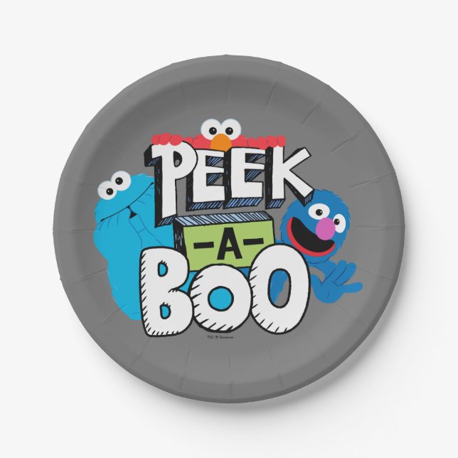 Plato De Papel Elmo, Cookie y Grover | Peek-a-Boo (Anverso)