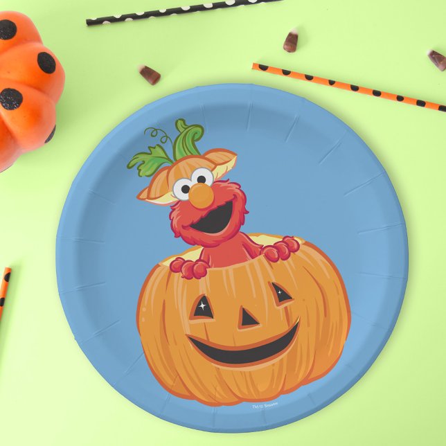 Plato De Papel Elmo | Jack-O-Lantern de Halloween (Plate on table)