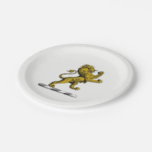 Plato De Papel Emblema de cimera con león heráldico de pie C