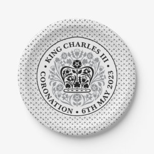 Plato De Papel Emblema de coronación del rey Carlos III
