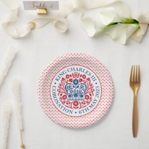 Plato De Papel Emblema de coronación del rey Carlos III