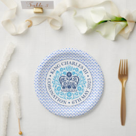 Plato De Papel Emblema de coronación del rey Carlos III