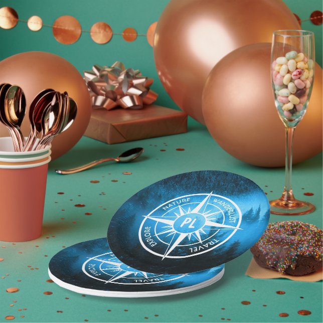 Plato De Papel Emblema de la estrella de la brújula monograma nie (Multi)