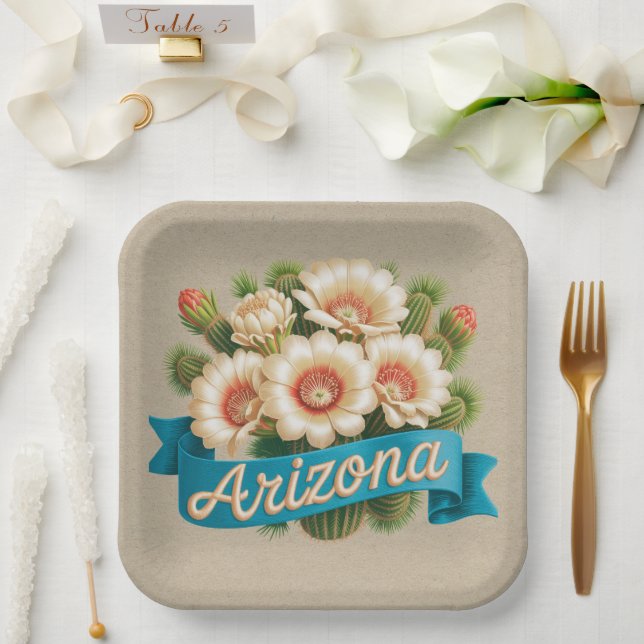 Plato De Papel Emblema de las Flores del Estado de Arizona (Boda)