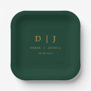 Plato De Papel Emerald Green & Gold Elegant Boda de Lujo