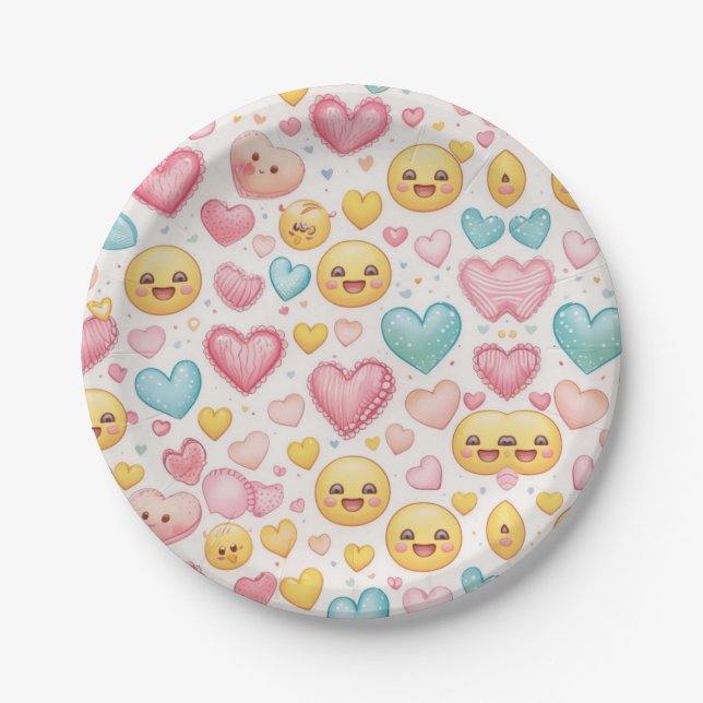 Plato de Papel Emoji Corazones Fiesta (Anverso)