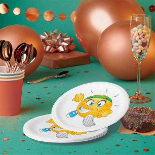 Plato De Papel Emoji de dibujos animados corriendo feliz