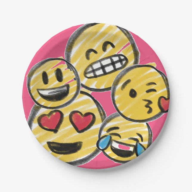 Plato De Papel Emoji de Doodle Personalizado Rosa Tween Adolescen (Anverso)