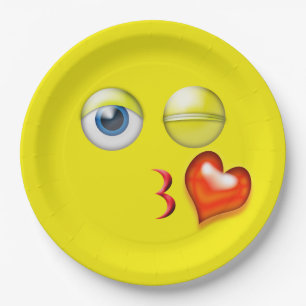 Plato De Papel Emoji del beso del soplo del guiño