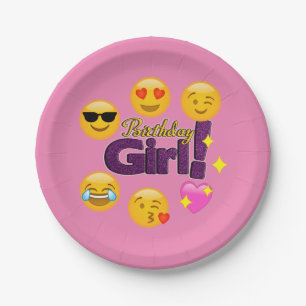 Plato De Papel Emoji del chica del cumpleaños