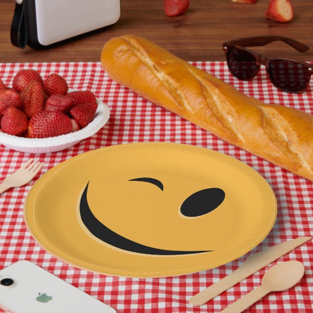 Plato De Papel Emoji divertida Wink Sonrisa risas Cara Amarilla (Picnic)