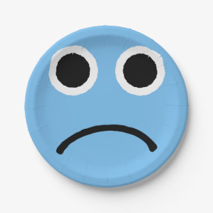 Plato De Papel Emoji emoticono azul cara triste