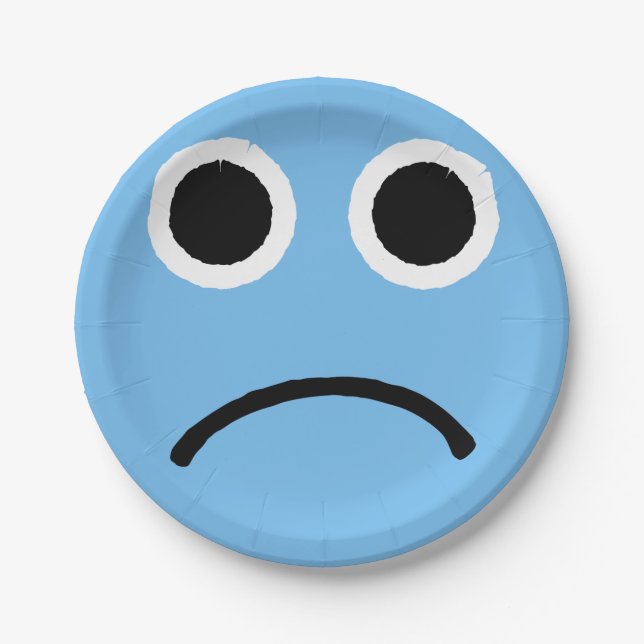 Plato De Papel Emoji emoticono de cara triste azul desaprobador (Anverso)