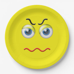 Plato De Papel Emoji enojada