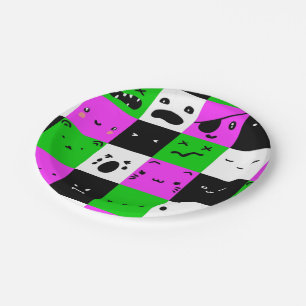 Plato De Papel Emoji se enfrenta a Kawaii verde púrpura negro